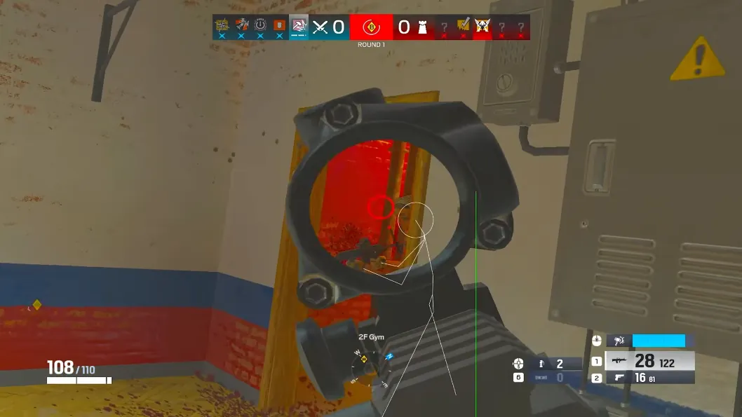 Rainbow Six Siege ESP skeleton wallhack with aimbot FOV circle in 2F Gym