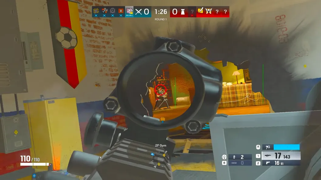 Rainbow Six Siege aimbot head circle targeting enemy through breached wall
