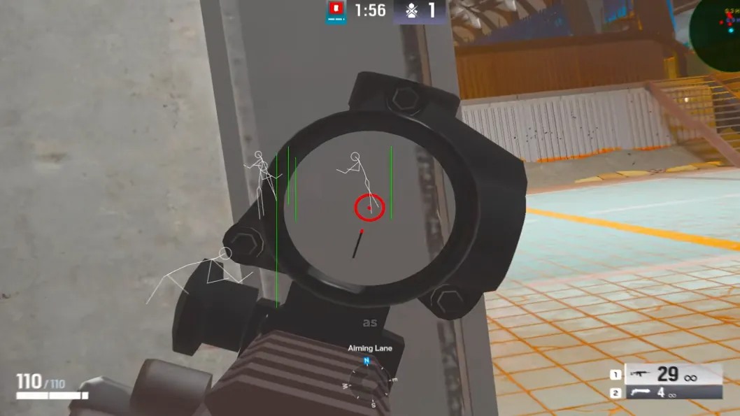 Rainbow Six Siege wallhack showing multiple enemy skeletons through solid wall